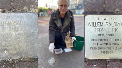 Stolperstein in Hilversum schoongemaakt Stolperstein in Hilversum schoongemaakt